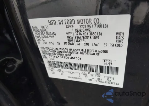 2013 Ford F-150 Stx z USA, uszkodzony, nr VIN 1FTFX1CF2DFD52303